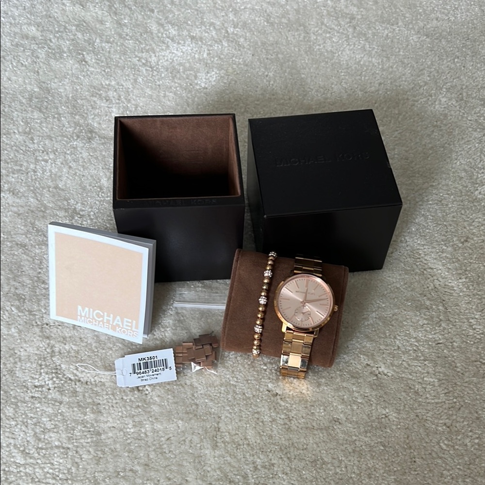 Michael Kors Rose Gold Stainless Steel Jaryn Watch and Bracelet set